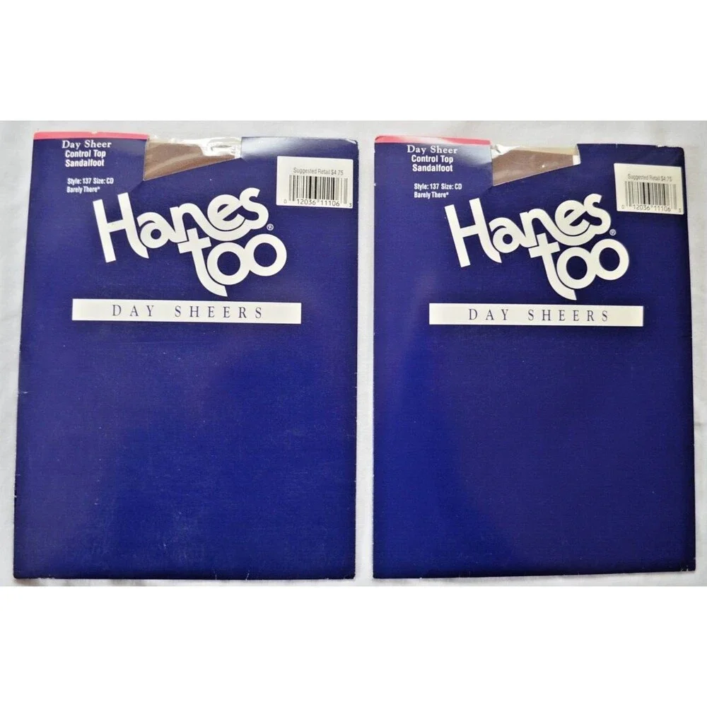 Hanes Too Pantyhose CD Lot of 2 Style 137 Control Top Sandalfoot Barely There